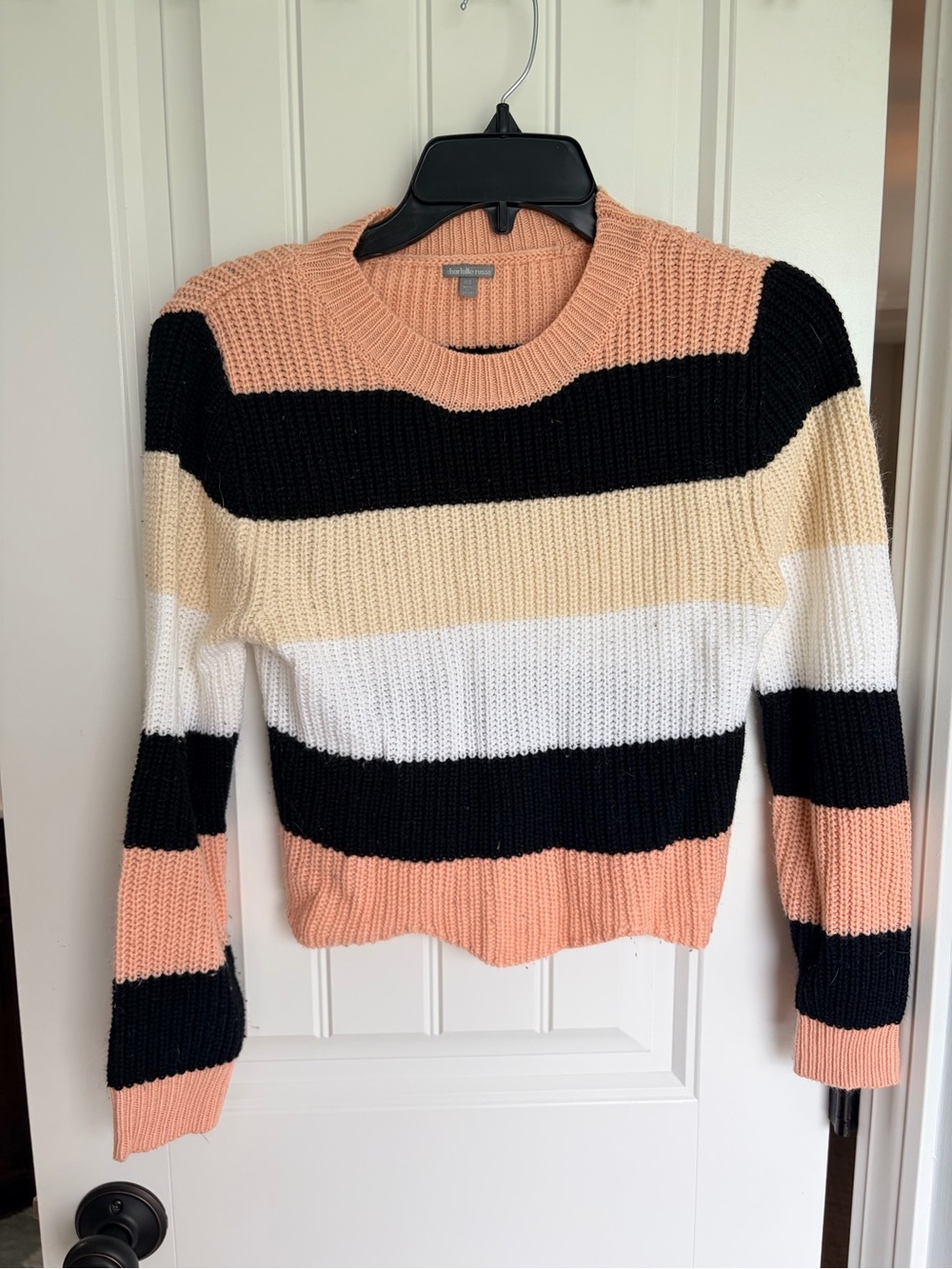 Charlotte Russe Striped Sweater in Peach, Black & Cream - Womens